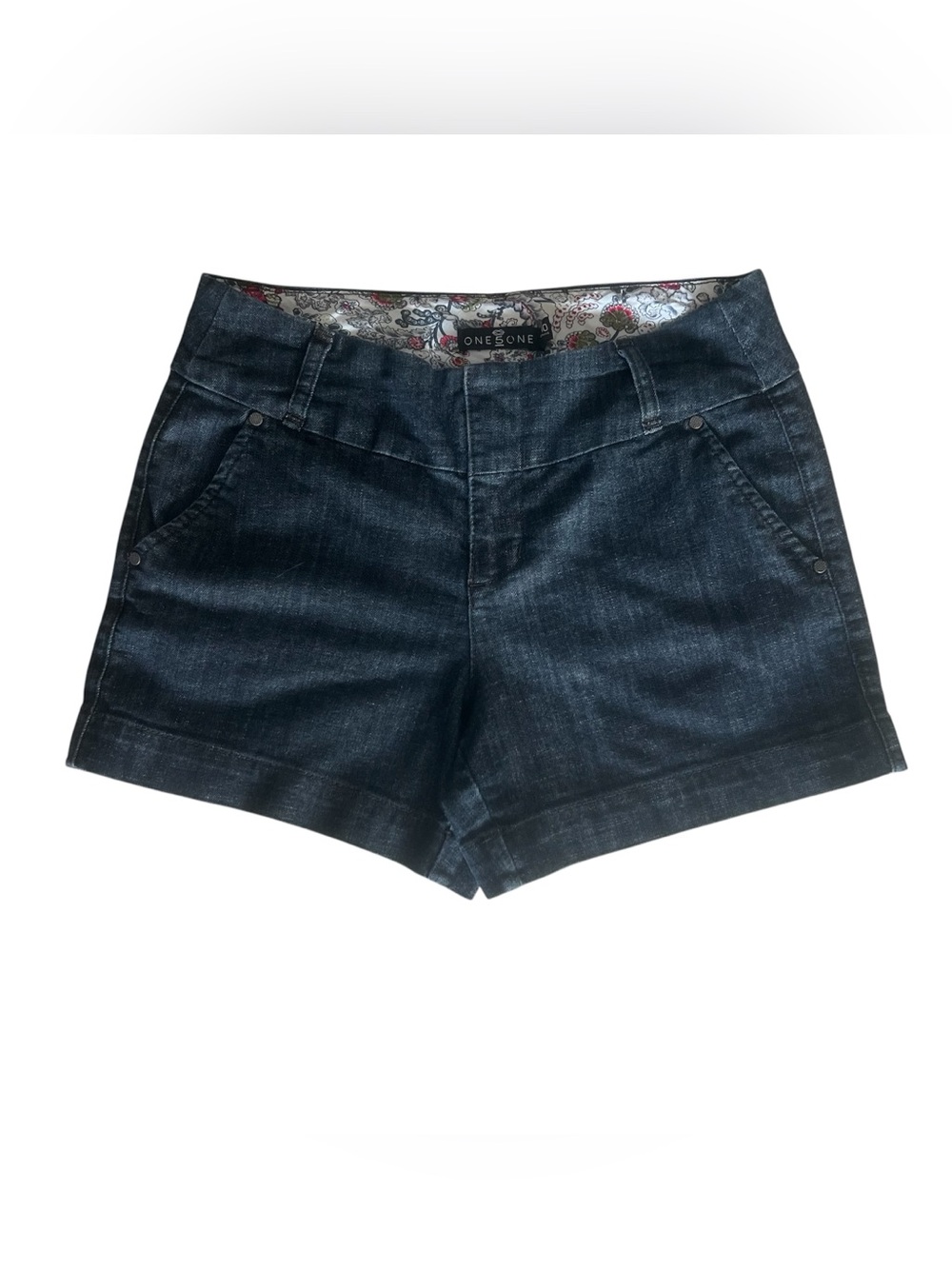 One5One mid high-rise jean shorts slash pockets dark wash